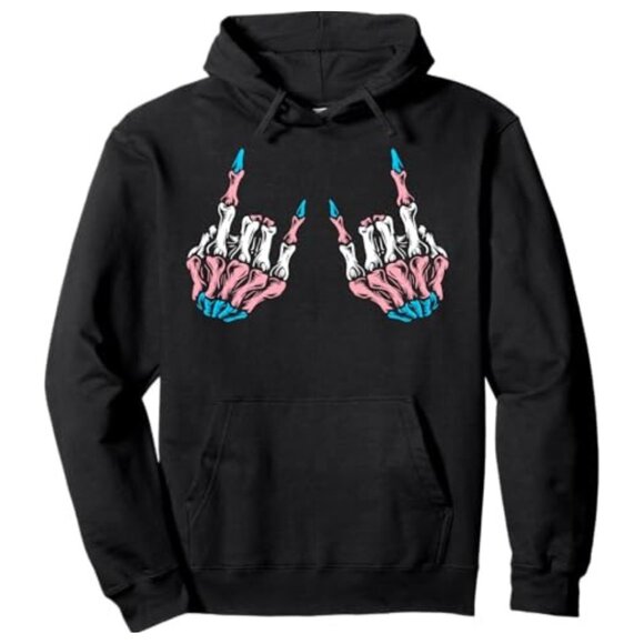 Skeleton Rock Hand LGBT-Q Transgender Pride Trans Flag Pullover Hoodie - Picture 1 of 1